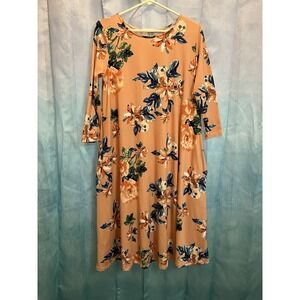 Peach Floral Print Dress by Reb & J with Pockets - Size Large‎